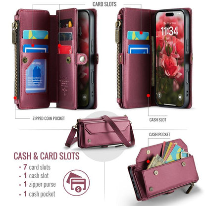 For iPhone 17 CaseMe C36 Card Slots Zipper Wallet RFID Anti-theft Leather Phone Case(Red) by CaseMe