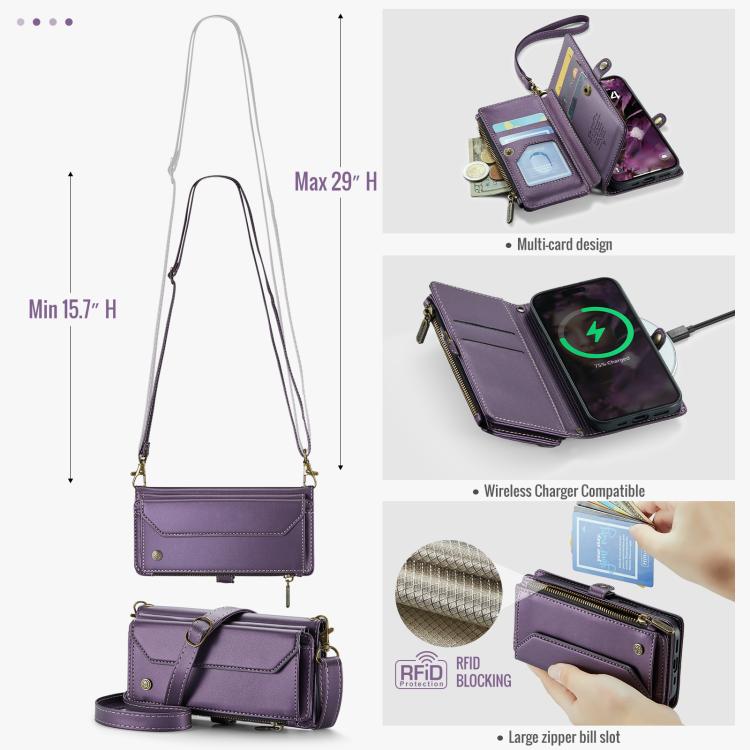 For iPhone 17 CaseMe C36 Card Slots Zipper Wallet RFID Anti-theft Leather Phone Case(Purple) by CaseMe