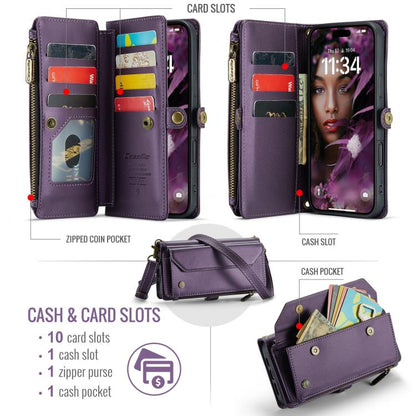 For iPhone Air CaseMe C36 Card Slots Zipper Wallet RFID Anti-theft Leather Phone Case(Purple) by CaseMe