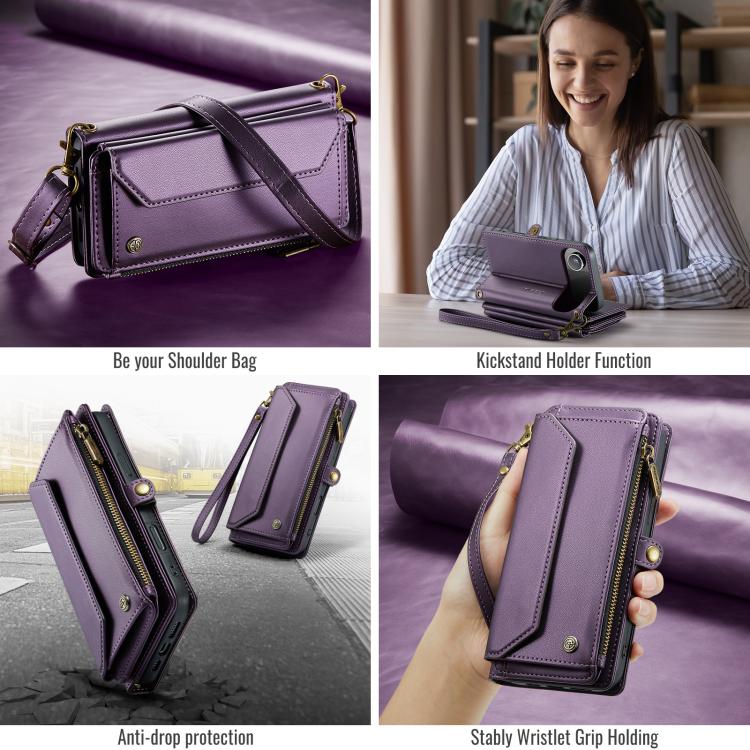 For iPhone Air CaseMe C36 Card Slots Zipper Wallet RFID Anti-theft Leather Phone Case(Purple) by CaseMe