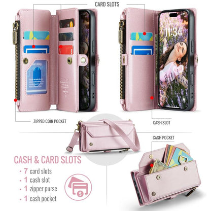 For iPhone 17 Pro CaseMe C36 Card Slots Zipper Wallet RFID Anti-theft Leather Phone Case(Pink) by CaseMe