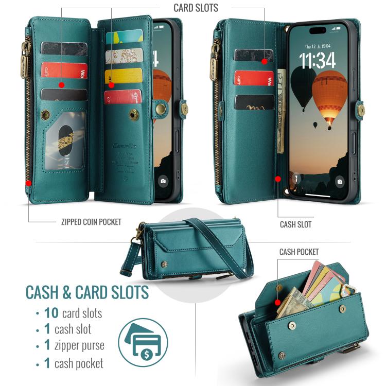 For iPhone 17 Pro Max CaseMe C36 Card Slots Zipper Wallet RFID Anti-theft Leather Phone Case(Blue) by CaseMe