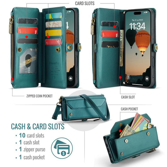 For iPhone 17 Pro Max CaseMe C36 Card Slots Zipper Wallet RFID Anti-theft Leather Phone Case(Blue) by CaseMe