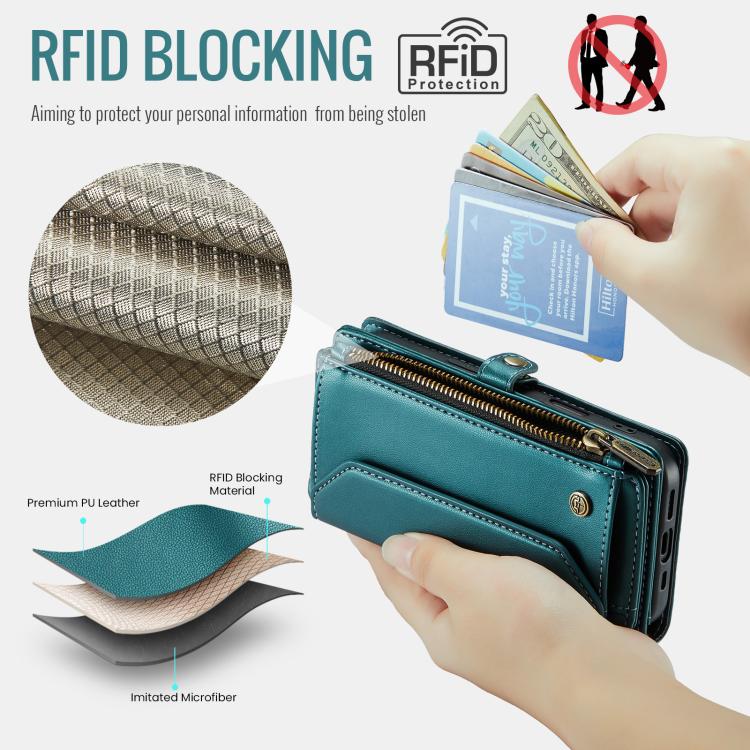 For iPhone 17 Pro Max CaseMe C36 Card Slots Zipper Wallet RFID Anti-theft Leather Phone Case(Blue) by CaseMe