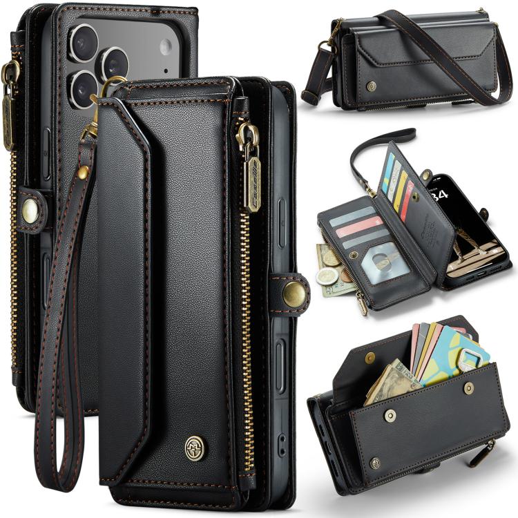 For iPhone 17 Pro Max CaseMe C36 Card Slots Zipper Wallet RFID Anti-theft Leather Phone Case(Black) by CaseMe