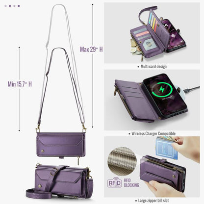 For iPhone 17 Pro Max CaseMe C36 Card Slots Zipper Wallet RFID Anti-theft Leather Phone Case(Purple) by CaseMe