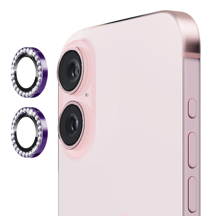 For iPhone 16 / 16 Plus ENKAY AR Anti-reflection Individual Diamond Ring Camera Lens Glass Full Film(Deep Purple) by ENKAY