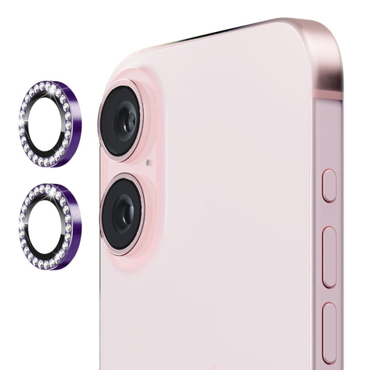For iPhone 16 / 16 Plus ENKAY AR Anti-reflection Individual Diamond Ring Camera Lens Glass Full Film(Deep Purple) by ENKAY