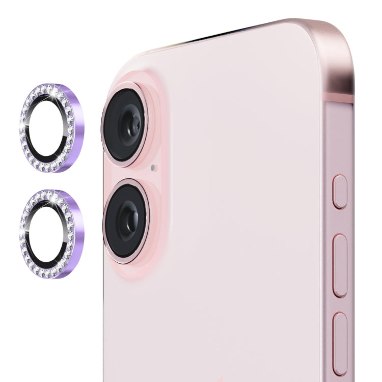 For iPhone 16 / 16 Plus ENKAY AR Anti-reflection Individual Diamond Ring Camera Lens Glass Full Film(Light Purple) by ENKAY
