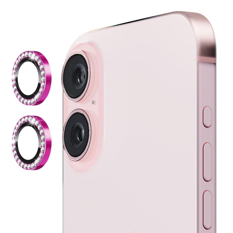 For iPhone 16 / 16 Plus ENKAY AR Anti-reflection Individual Diamond Ring Camera Lens Glass Full Film(Rose Red) by ENKAY