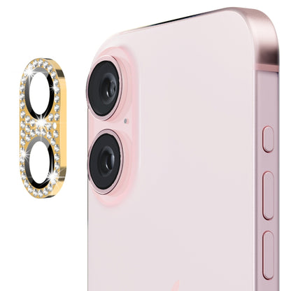 For iPhone 16 / 16 Plus ENKAY Hat-Prince Blink Diamond Camera Lens Aluminium Alloy Tempered Glass Film(Golden) by ENKAY