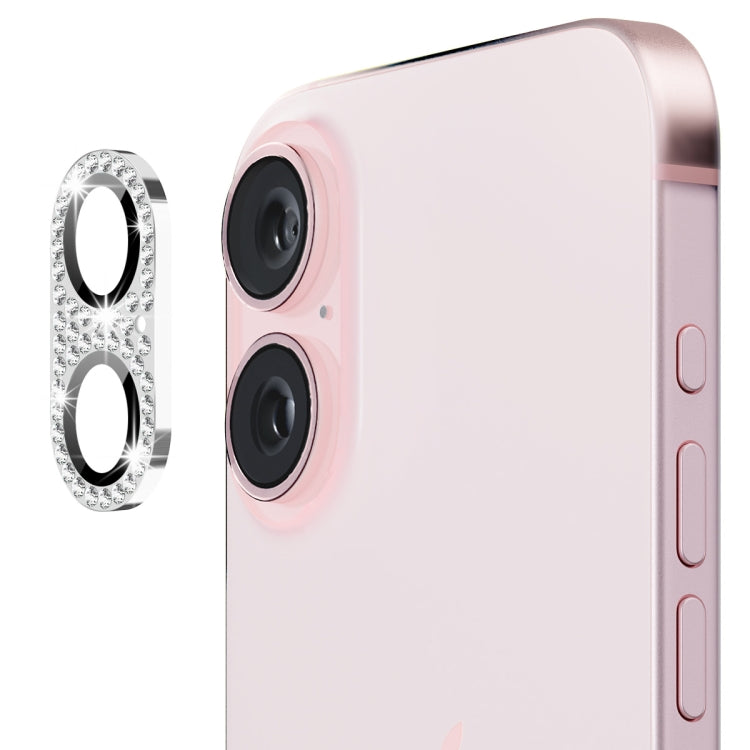 For iPhone 16 / 16 Plus ENKAY Hat-Prince Blink Diamond Camera Lens Aluminium Alloy Tempered Glass Film(Silver) by ENKAY