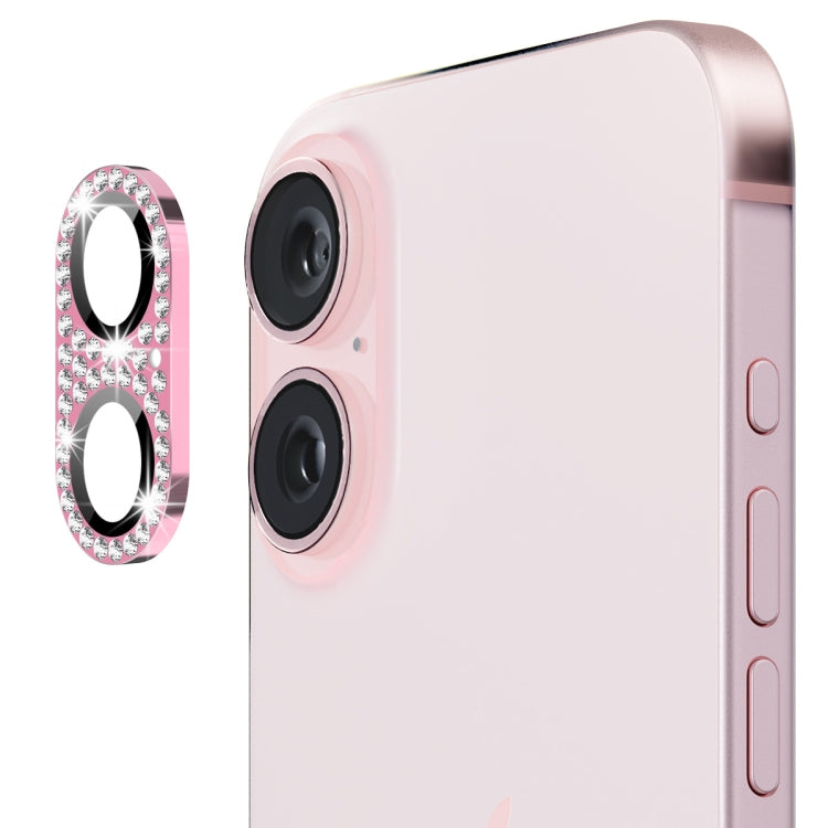 For iPhone 16 / 16 Plus ENKAY Hat-Prince Blink Diamond Camera Lens Aluminium Alloy Tempered Glass Film(Pink) by ENKAY