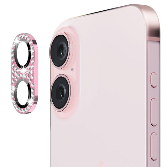 For iPhone 16 / 16 Plus ENKAY Hat-Prince Blink Diamond Camera Lens Aluminium Alloy Tempered Glass Film(Pink) by ENKAY