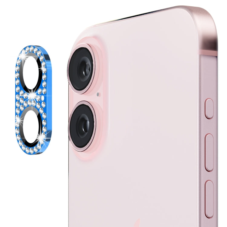 For iPhone 16 / 16 Plus ENKAY Hat-Prince Blink Diamond Camera Lens Aluminium Alloy Tempered Glass Film(Navy Blue) by ENKAY