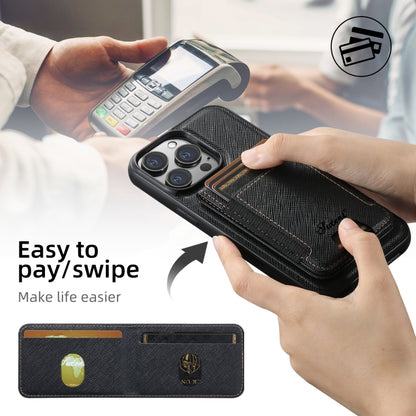 For iPhone 16 Pro Max Suteni H17 Cross Grain Leather MagSafe Detachable Wallet Phone Case(Black) by Suteni