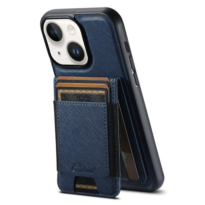 For iPhone 15 Plus Suteni H17 Cross Grain Leather MagSafe Detachable Wallet Phone Case(Blue) by Suteni