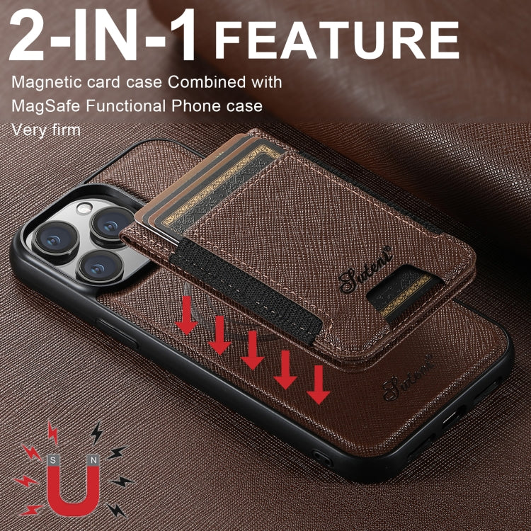For iPhone 15 Pro Suteni H17 Cross Grain Leather MagSafe Detachable Wallet Phone Case(Black) by Suteni