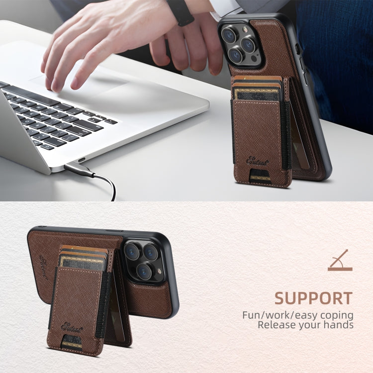 For iPhone 15 Suteni H17 Cross Grain Leather MagSafe Detachable Wallet Phone Case(Brown) by Suteni