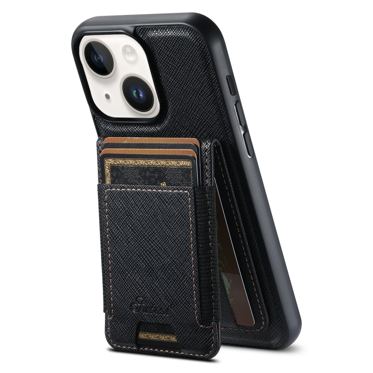 For iPhone 14 Plus Suteni H17 Cross Grain Leather MagSafe Detachable Wallet Phone Case(Black) by Suteni