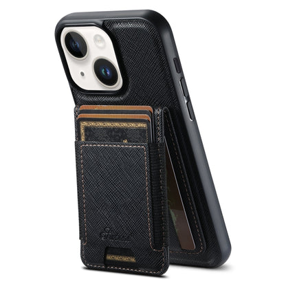 For iPhone 14 Suteni H17 Cross Grain Leather MagSafe Detachable Wallet Phone Case(Black) by Suteni