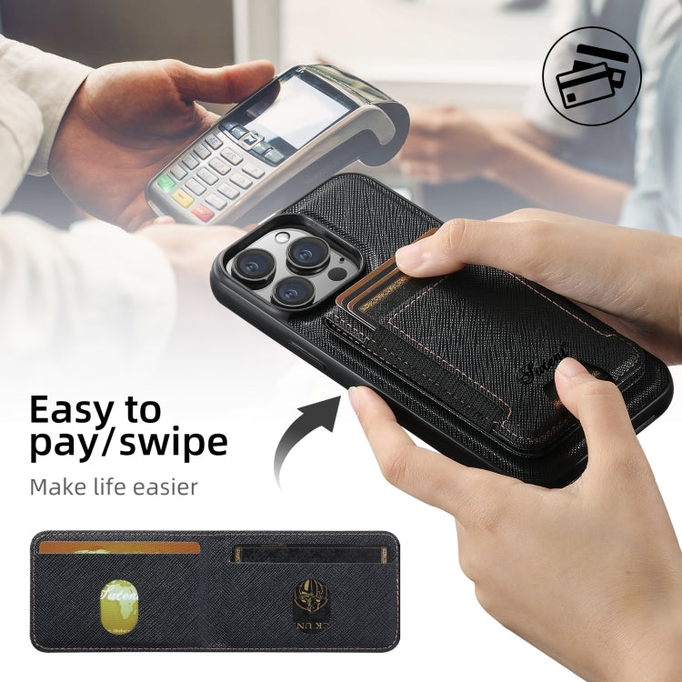 For iPhone 13 Pro Max Suteni H17 Cross Grain Leather MagSafe Detachable Wallet Phone Case(Black) by Suteni