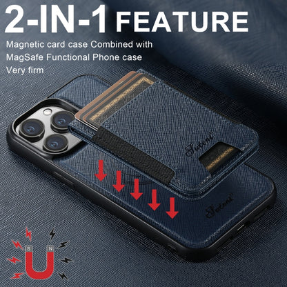 For iPhone 13 Pro Suteni H17 Cross Grain Leather MagSafe Detachable Wallet Phone Case(Blue) by Suteni