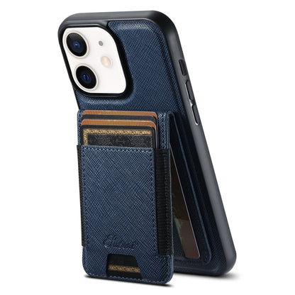 For iPhone 12 Suteni H17 Cross Grain Leather MagSafe Detachable Wallet Phone Case(Blue) by Suteni