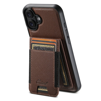 For iPhone 16 Plus Suteni H17 Cross Grain Leather MagSafe Detachable Wallet Phone Case(Brown) by Suteni