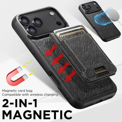 For iPhone 17 Pro Max Suteni H17 Cross Grain Leather MagSafe Detachable Wallet Phone Case(Black) by Suteni