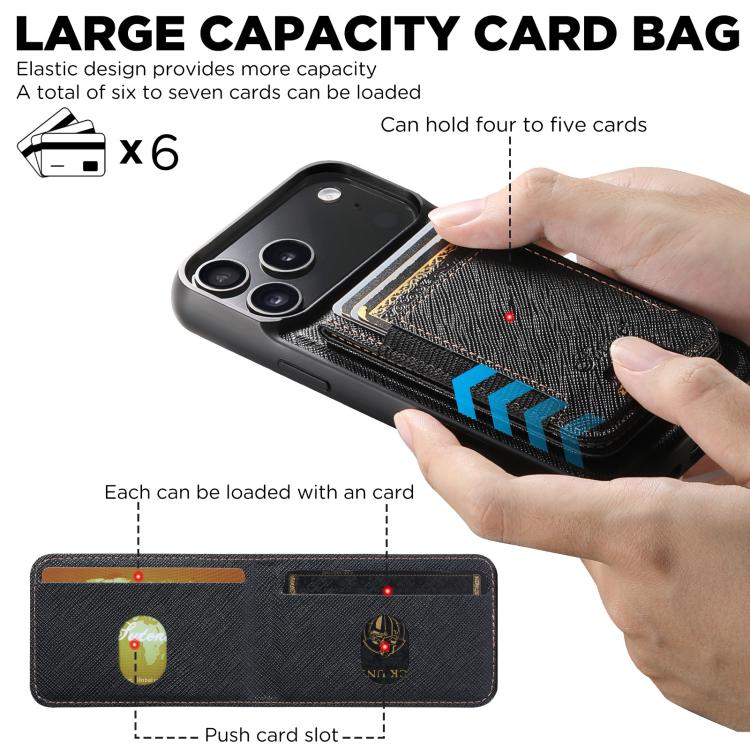 For iPhone 17 Pro Max Suteni H17 Cross Grain Leather MagSafe Detachable Wallet Phone Case(Black) by Suteni