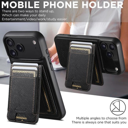 For iPhone 17 Pro Max Suteni H17 Cross Grain Leather MagSafe Detachable Wallet Phone Case(Black) by Suteni