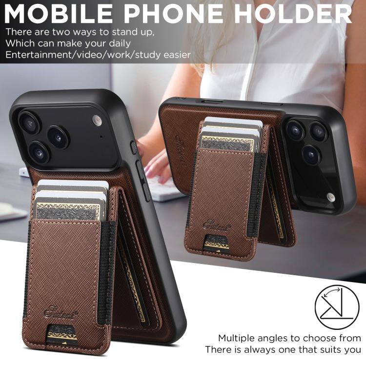 For iPhone 17 Pro Max Suteni H17 Cross Grain Leather MagSafe Detachable Wallet Phone Case(Brown) by Suteni