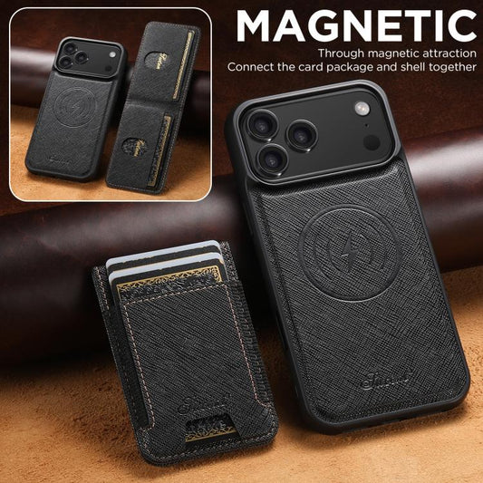 For iPhone 17 Pro Suteni H17 Cross Grain Leather MagSafe Detachable Wallet Phone Case(Black) by Suteni