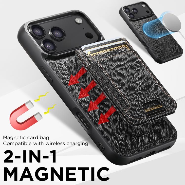 For iPhone 17 Pro Suteni H17 Cross Grain Leather MagSafe Detachable Wallet Phone Case(Black) by Suteni
