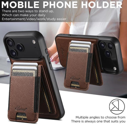 For iPhone 17 Pro Suteni H17 Cross Grain Leather MagSafe Detachable Wallet Phone Case(Brown) by Suteni