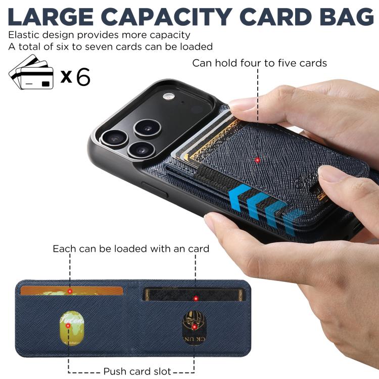 For iPhone 17 Pro Suteni H17 Cross Grain Leather MagSafe Detachable Wallet Phone Case(Blue) by Suteni