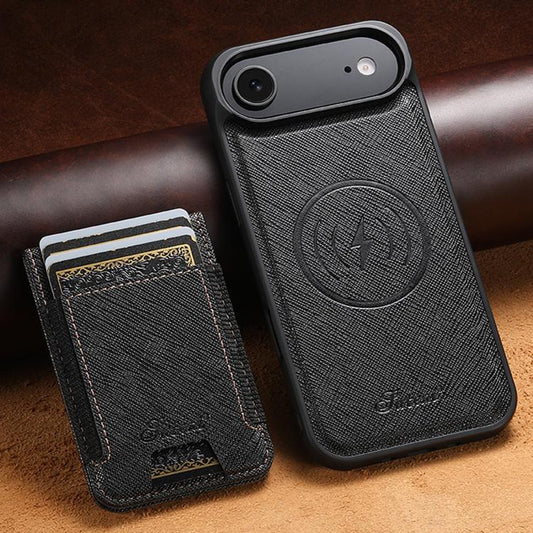 For iPhone Air Suteni H17 Cross Grain Leather MagSafe Detachable Wallet Phone Case(Black) by Suteni