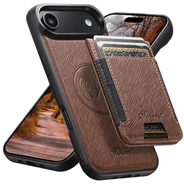For iPhone Air Suteni H17 Cross Grain Leather MagSafe Detachable Wallet Phone Case(Brown) by Suteni