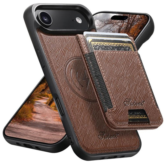 For iPhone Air Suteni H17 Cross Grain Leather MagSafe Detachable Wallet Phone Case(Brown) by Suteni