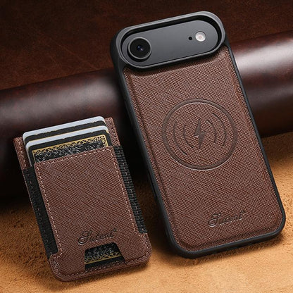 For iPhone Air Suteni H17 Cross Grain Leather MagSafe Detachable Wallet Phone Case(Brown) by Suteni