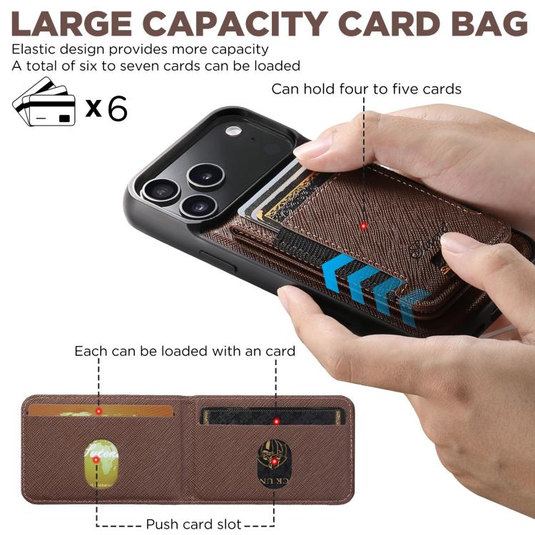 For iPhone Air Suteni H17 Cross Grain Leather MagSafe Detachable Wallet Phone Case(Brown) by Suteni