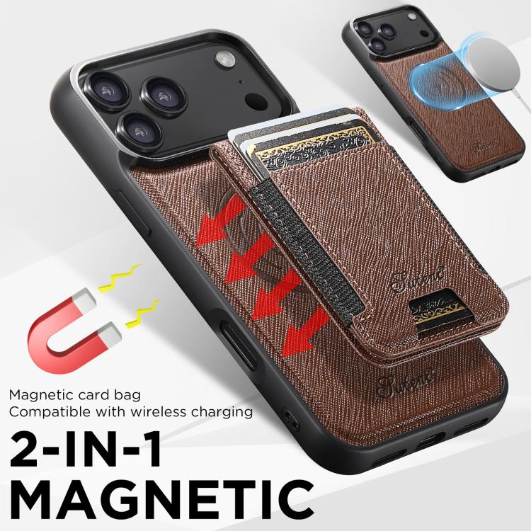 For iPhone Air Suteni H17 Cross Grain Leather MagSafe Detachable Wallet Phone Case(Brown) by Suteni