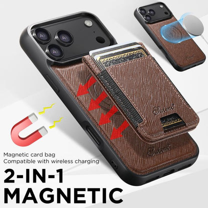 For iPhone Air Suteni H17 Cross Grain Leather MagSafe Detachable Wallet Phone Case(Brown) by Suteni