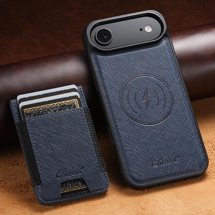 For iPhone Air Suteni H17 Cross Grain Leather MagSafe Detachable Wallet Phone Case(Blue) by Suteni