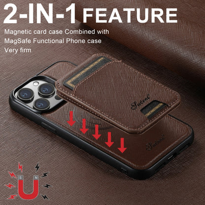 For iPhone 14 Pro Max Suteni H18 Cross Grain MagSafe Wallet Leather Phone Case(Brown) by Suteni