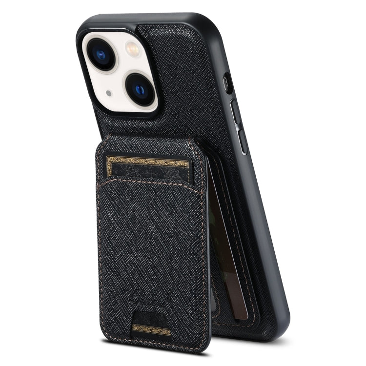 For iPhone 14 Plus Suteni H18 Cross Grain MagSafe Wallet Leather Phone Case(Black) by Suteni