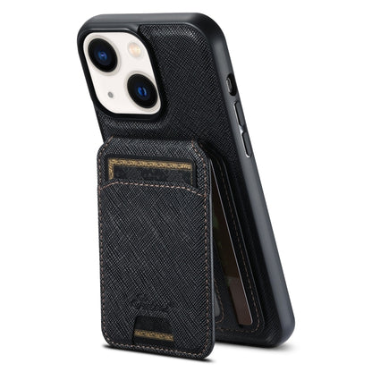 For iPhone 14 Plus Suteni H18 Cross Grain MagSafe Wallet Leather Phone Case(Black) by Suteni