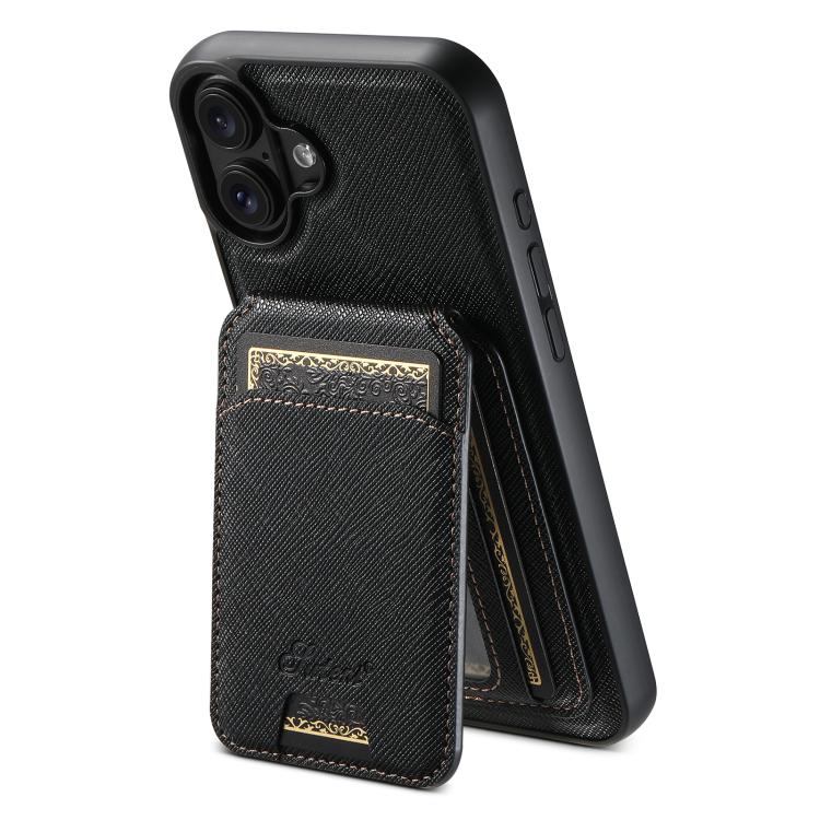 For iPhone 17 Suteni H18 Cross Grain MagSafe Wallet Leather Phone Case(Black) by Suteni