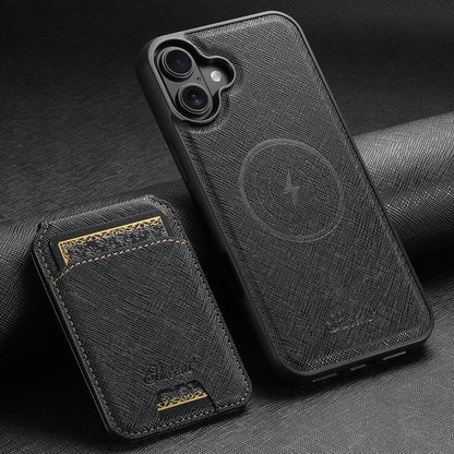 For iPhone 17 Suteni H18 Cross Grain MagSafe Wallet Leather Phone Case(Black) by Suteni